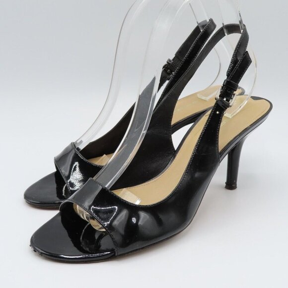 Via Spiga Womens 9 M Black Patent Leather Open Toe Slingback High Heels Buckle - Picture 12 of 12